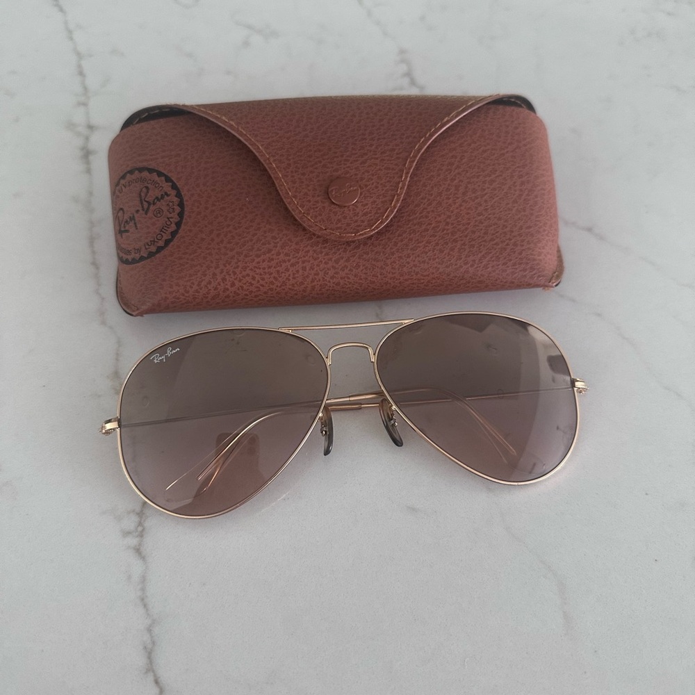 Ray-Ban Gold and Brown Aviator Sunglasses